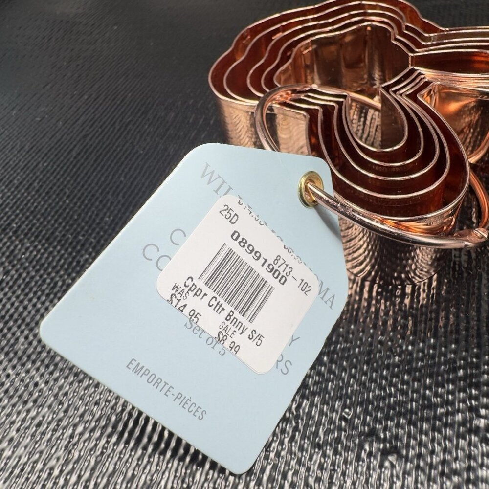 Williams Sonoma Easter Bunny Copper Metal Cookie Cutters 5 on Ring New W Tag - Picture 8 of 14